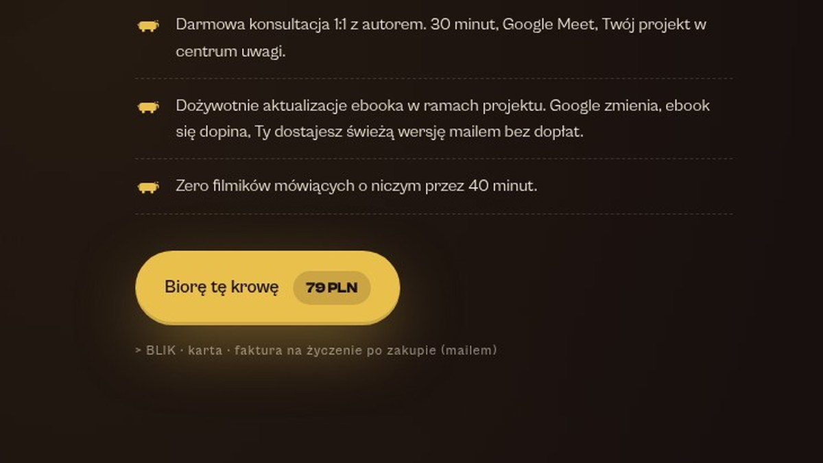 Strona bezplatnachmura.pl z osadzonym checkoutem Stripe i ceną ebooka po prawej stronie