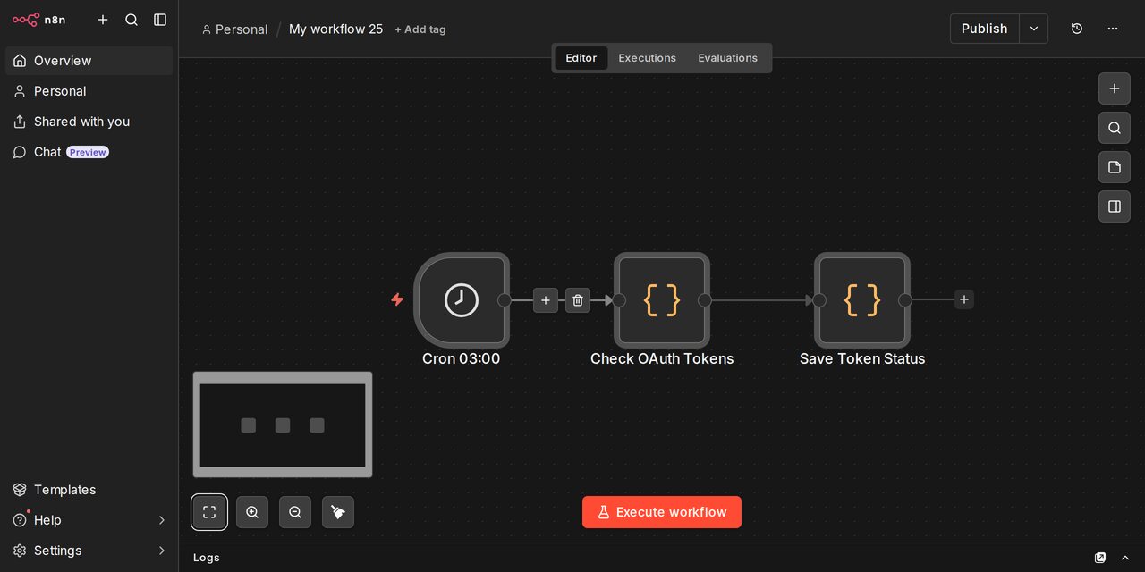Workflow n8n odświeżający token zanim wygaśnie
